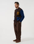 universal works wool fleece cardigan brown indigo