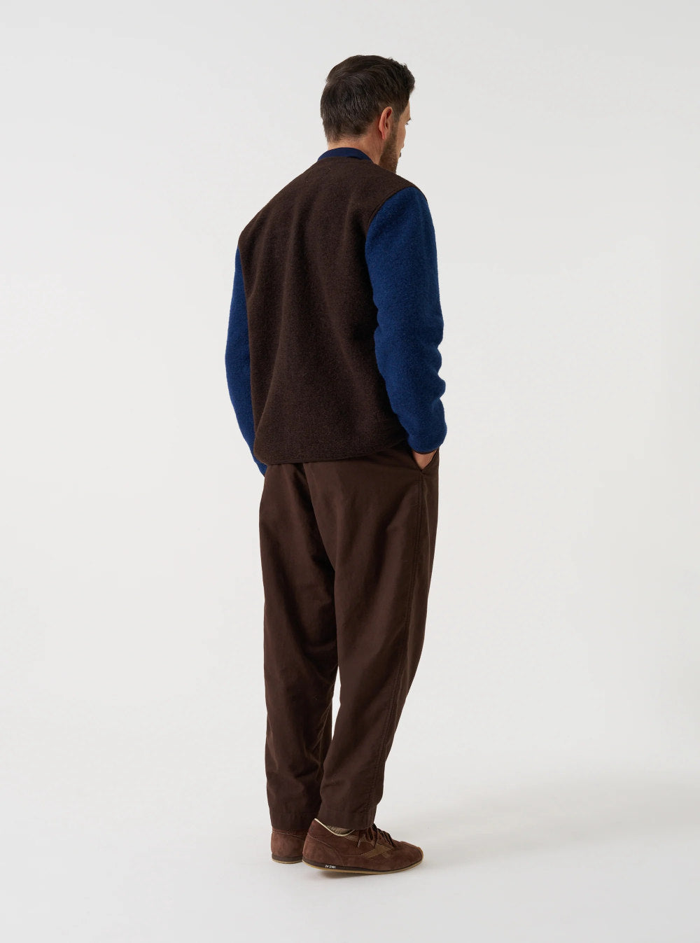 universal works wool fleece cardigan brown indigo
