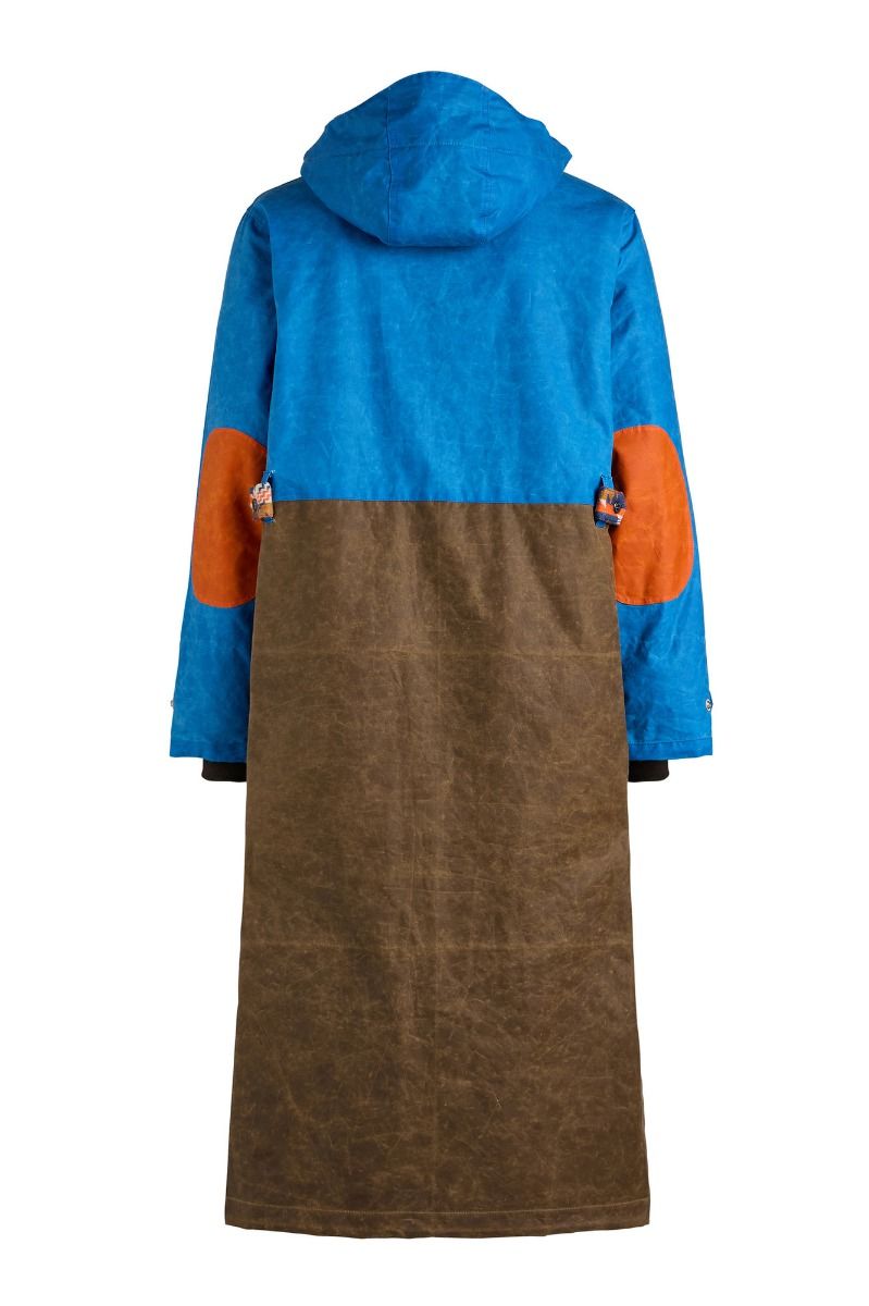 manifattura ceccarelli native long jacket 7099 wx mid blue dark tan orange sugarkane