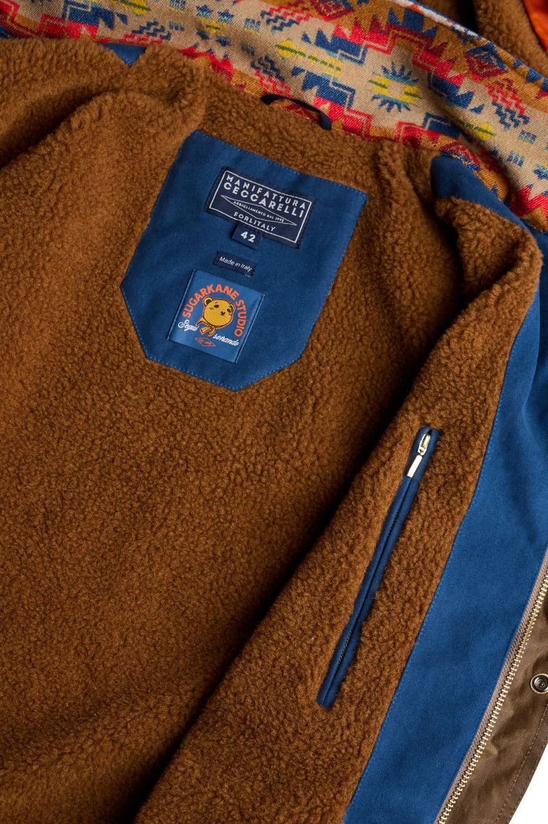 manifattura ceccarelli native long jacket 7099 wx mid blue dark tan orange sugarkane