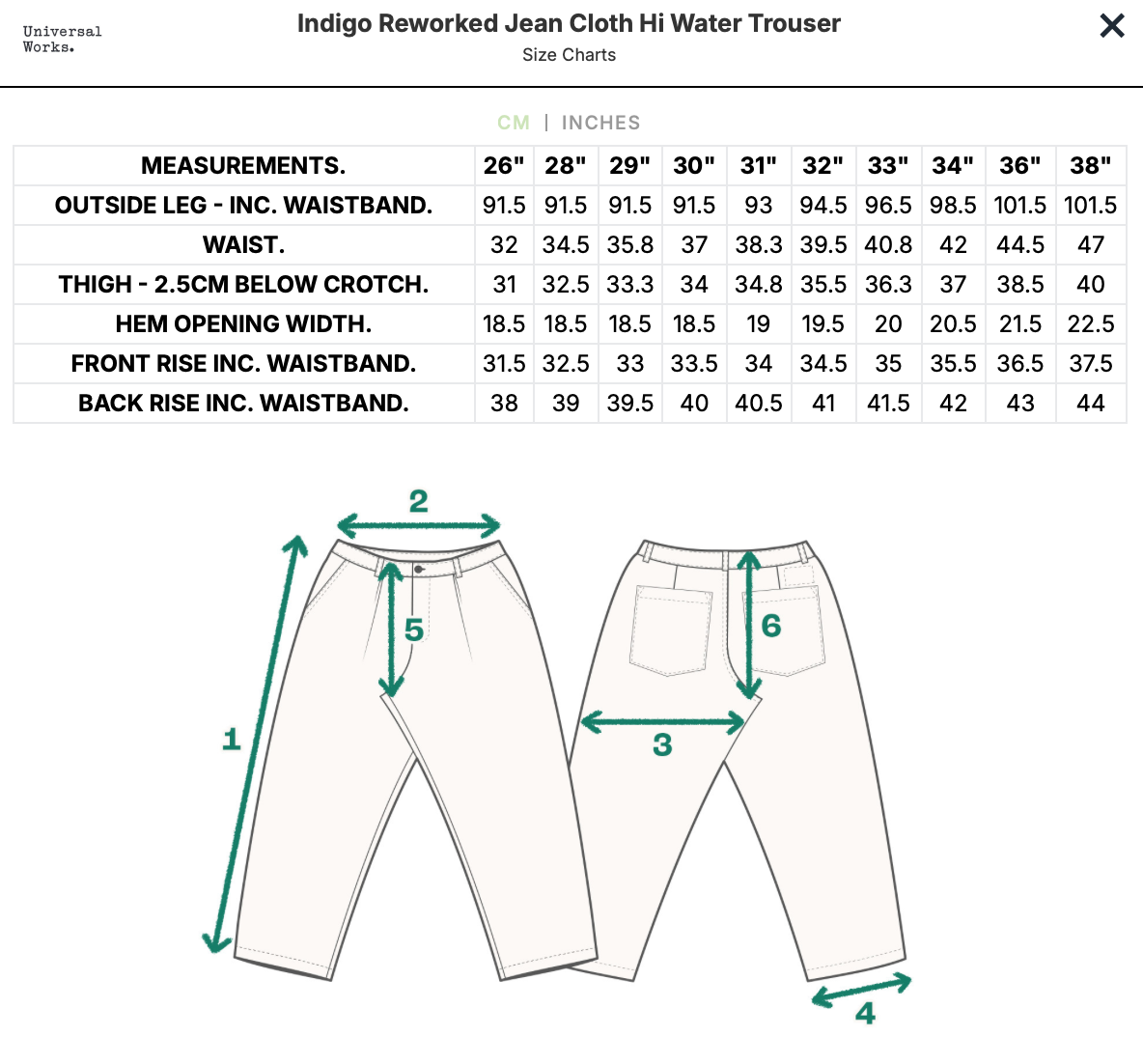 universal works hi water trouser indigo reworked jean cloth