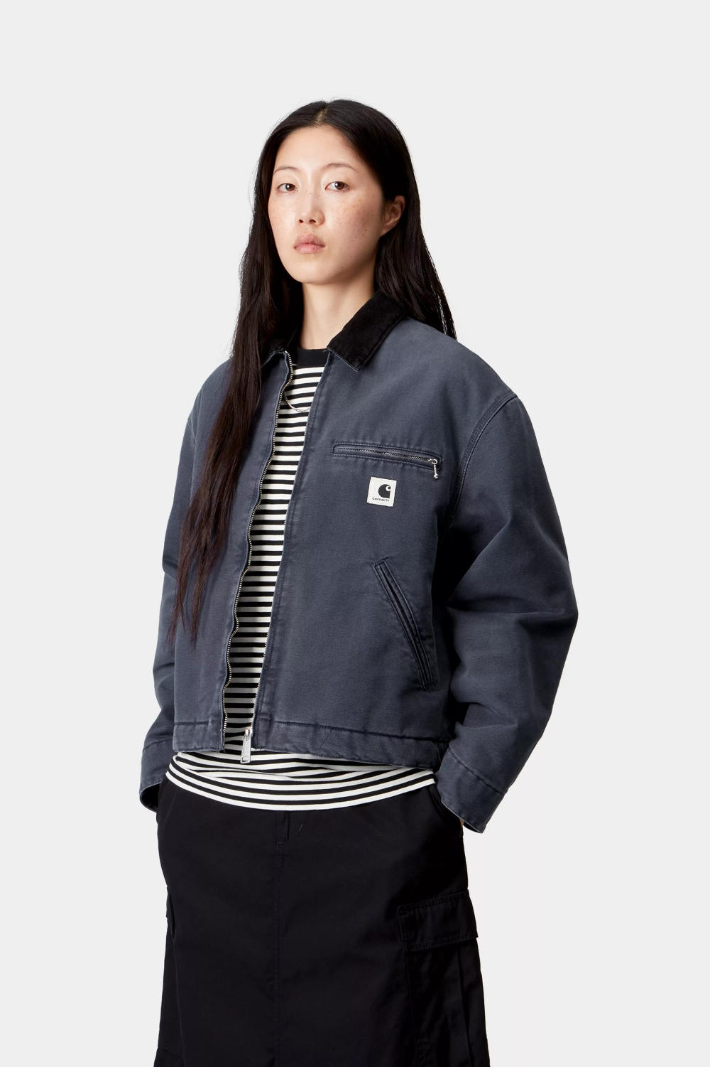 carhartt wip women og detroit jacket (winter) dark navy black stone canvas