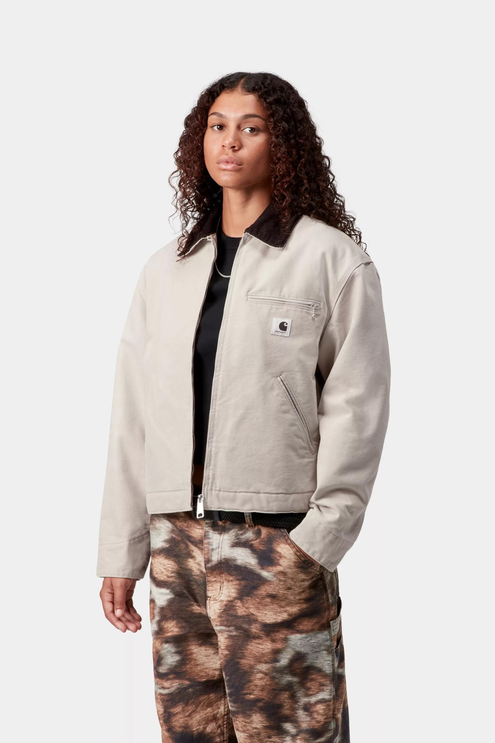 carhartt wip women og detroit jacket (winter) fleur de see black stone canvas