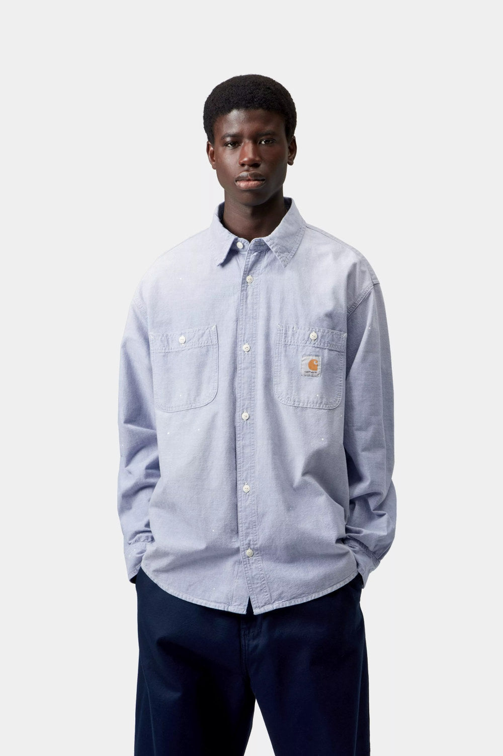 carhartt wip long sleeve painter shirt blue worn used splatter