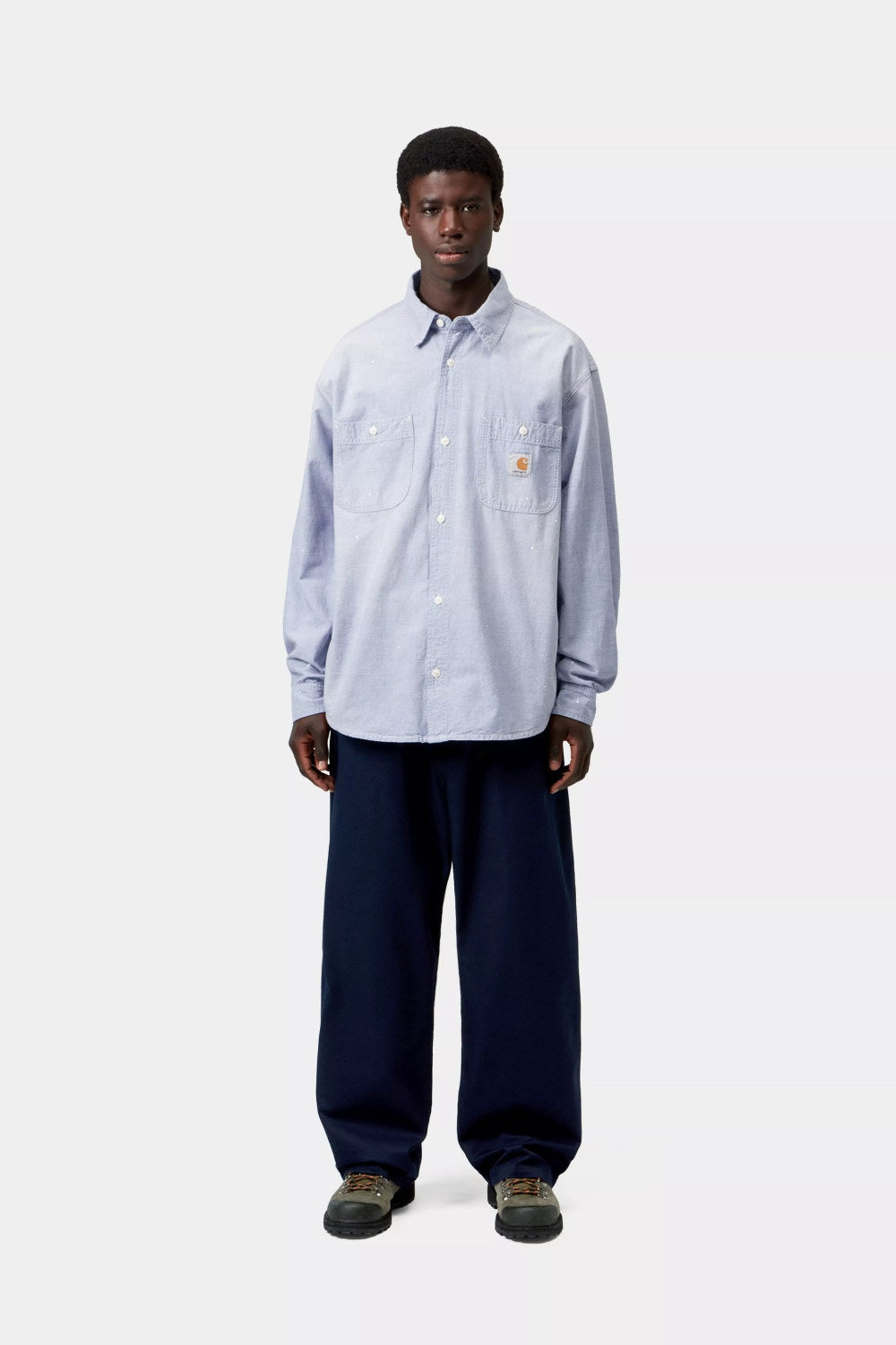 carhartt wip long sleeve painter shirt blue worn used splatter