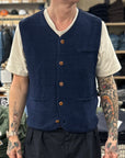 max rohr max 3 buttons vest indigo linen