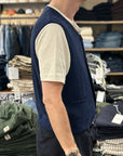 max rohr max 3 buttons vest indigo linen