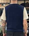 max rohr max 3 buttons vest indigo linen