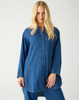 knowledge cotton organic cotton denim women shirt gots dark blue denim