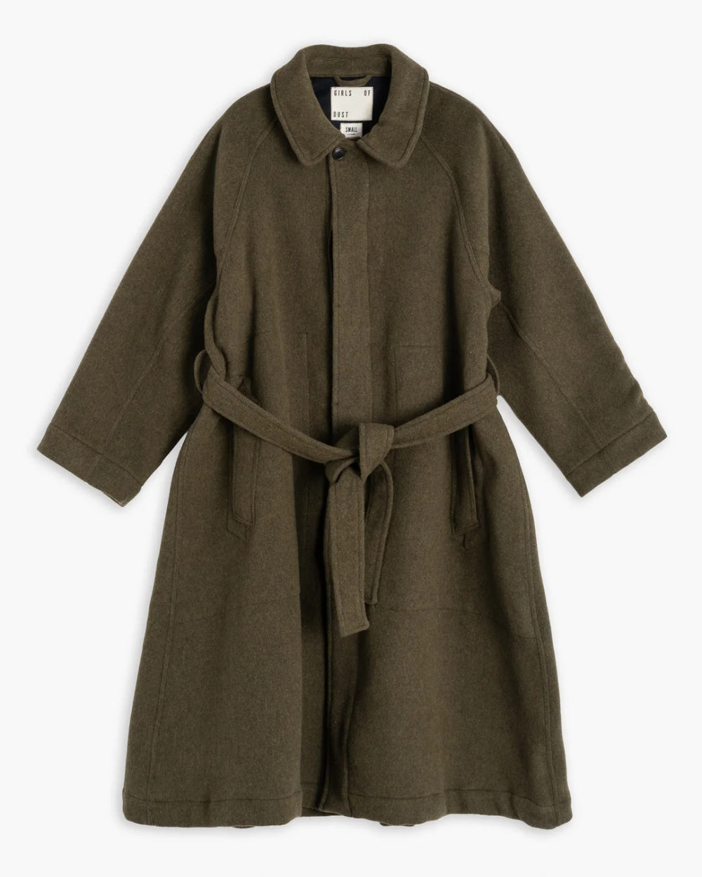 girls of dust military trench wool velour avocado