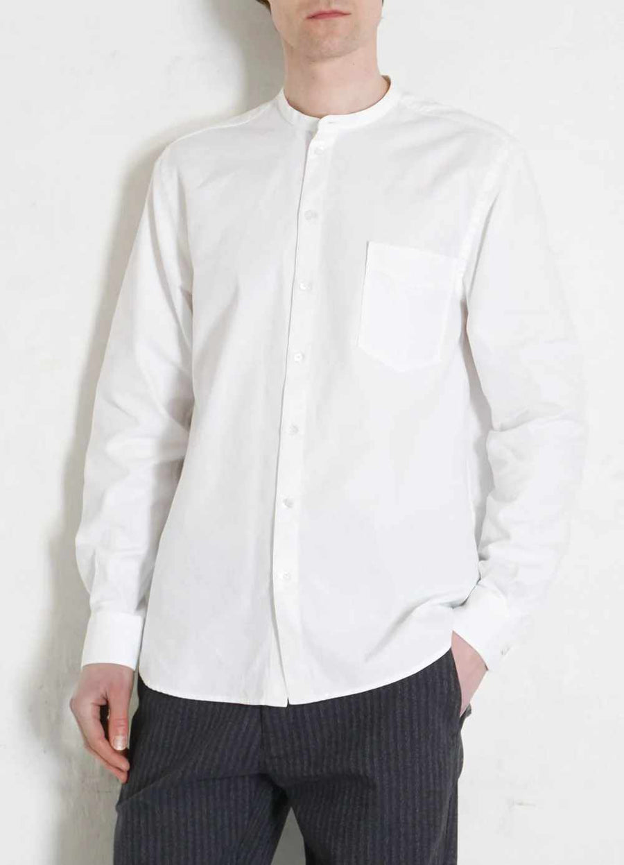 hansen ante collarless shirt with chest pocket white (LAST SIZE SMALL)