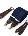 bertelles selvedge wide braces with buffalo leather navy