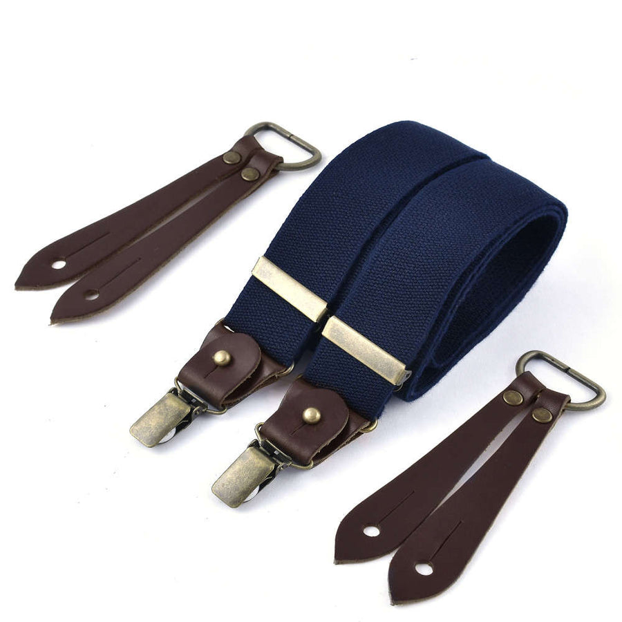 bertelles selvedge wide braces with buffalo leather navy