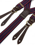 bertelles selvedge wide braces with buffalo leather red stripe on blue
