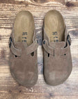 birkenstock boston dark tea suede leather