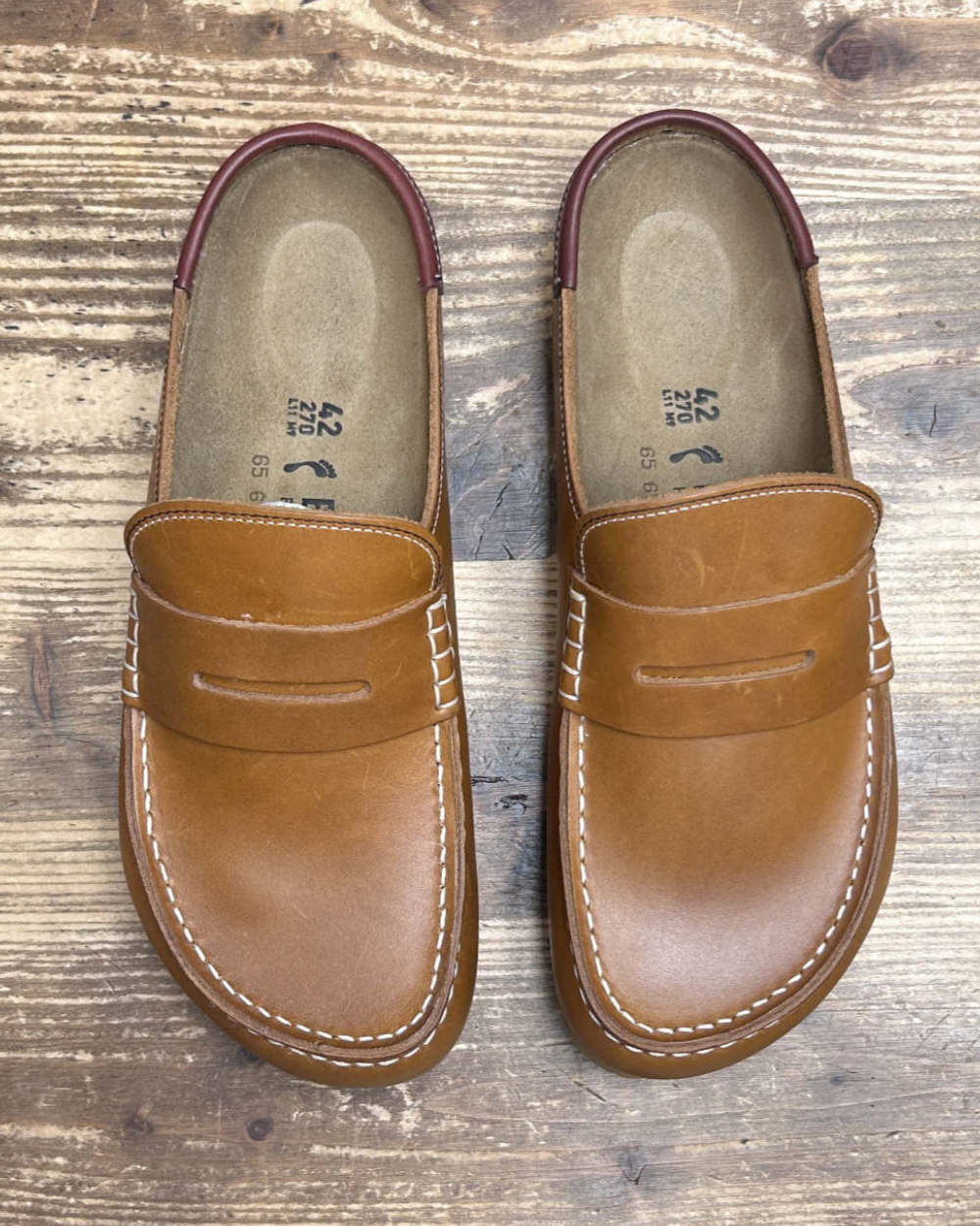 birkenstock naples wrapped double stitch cognac