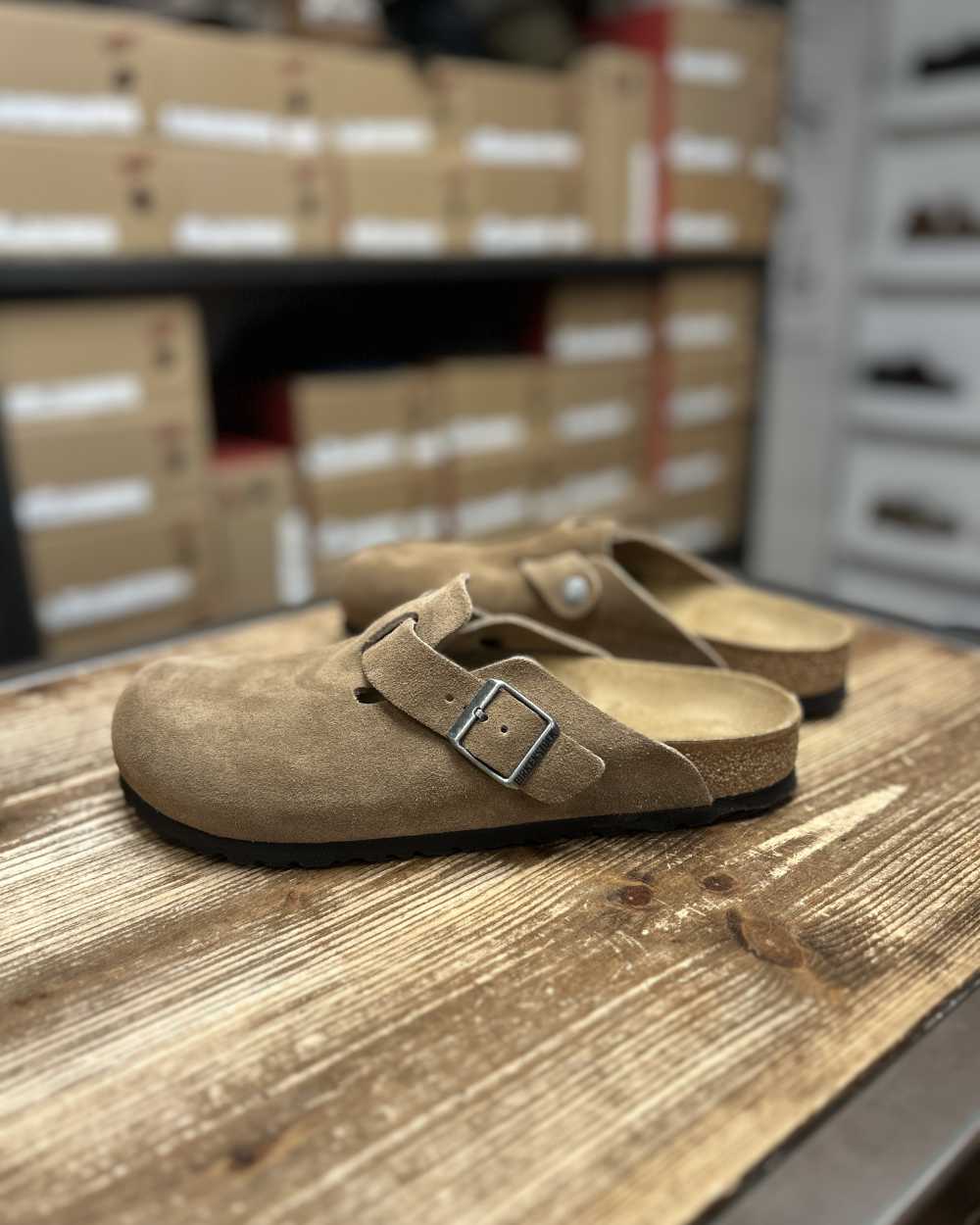 birkenstock boston dark tea suede leather