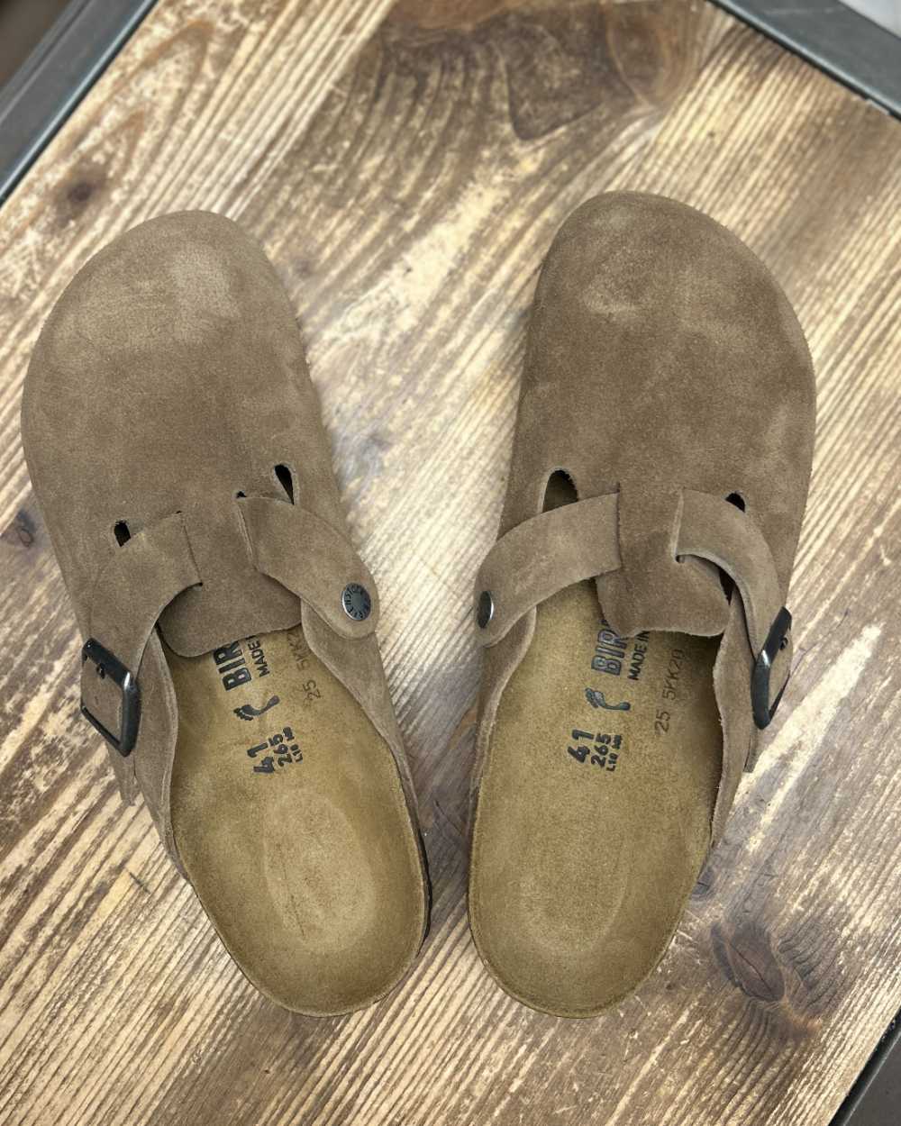 birkenstock boston dark tea suede leather