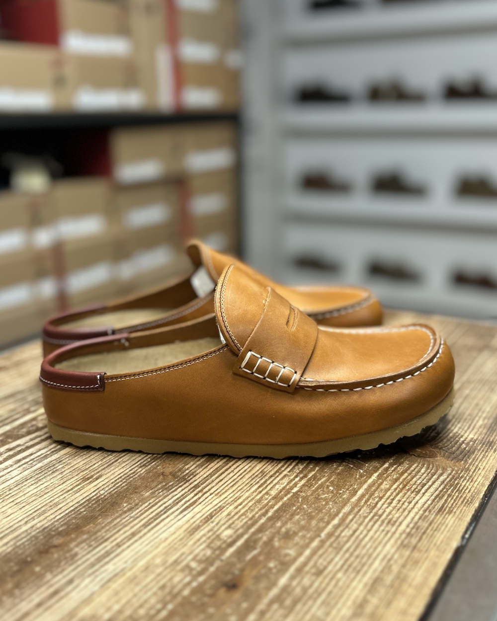 birkenstock naples wrapped double stitch cognac