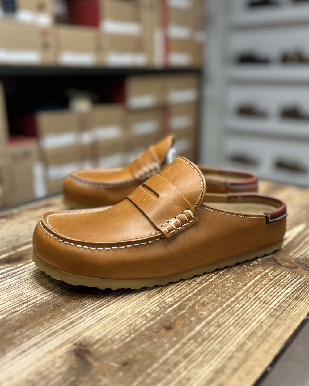 birkenstock naples wrapped double stitch cognac
