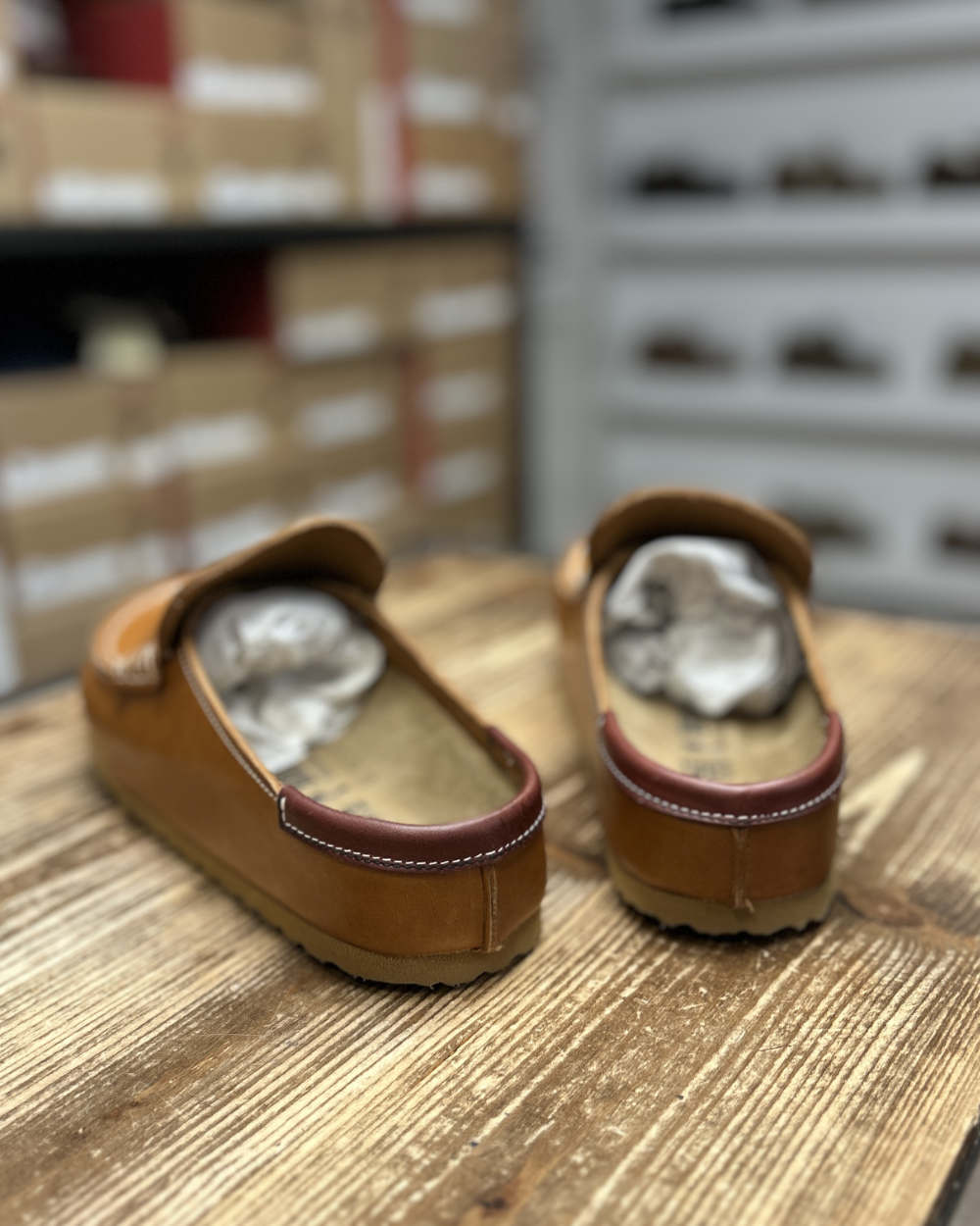 birkenstock naples wrapped double stitch cognac