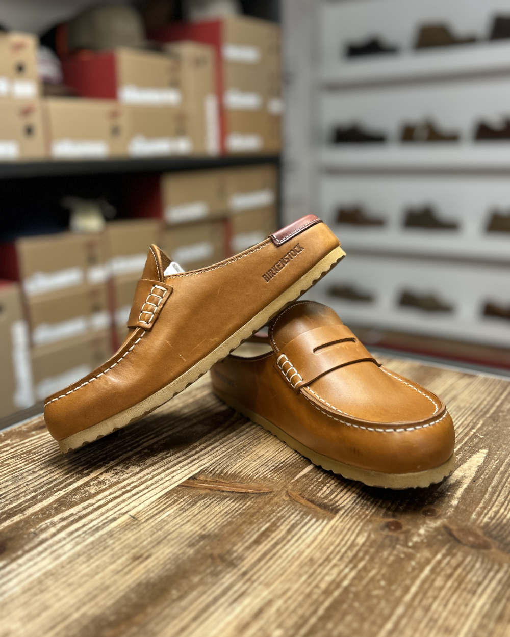 birkenstock naples wrapped double stitch cognac