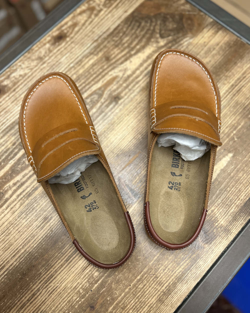 birkenstock naples wrapped double stitch cognac