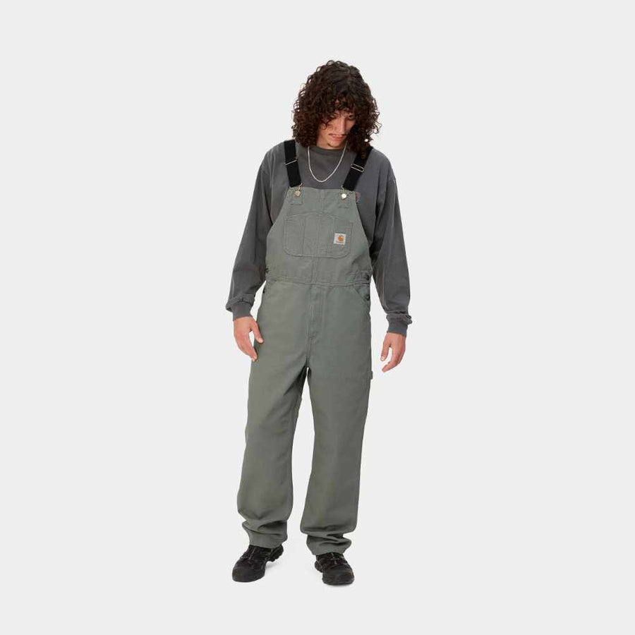carhartt wip bib overall smoke green rinsed