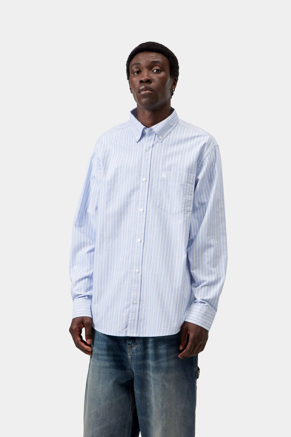 carhartt wip long sleeve kanan shirt cotton oxford kanan stripe bleach