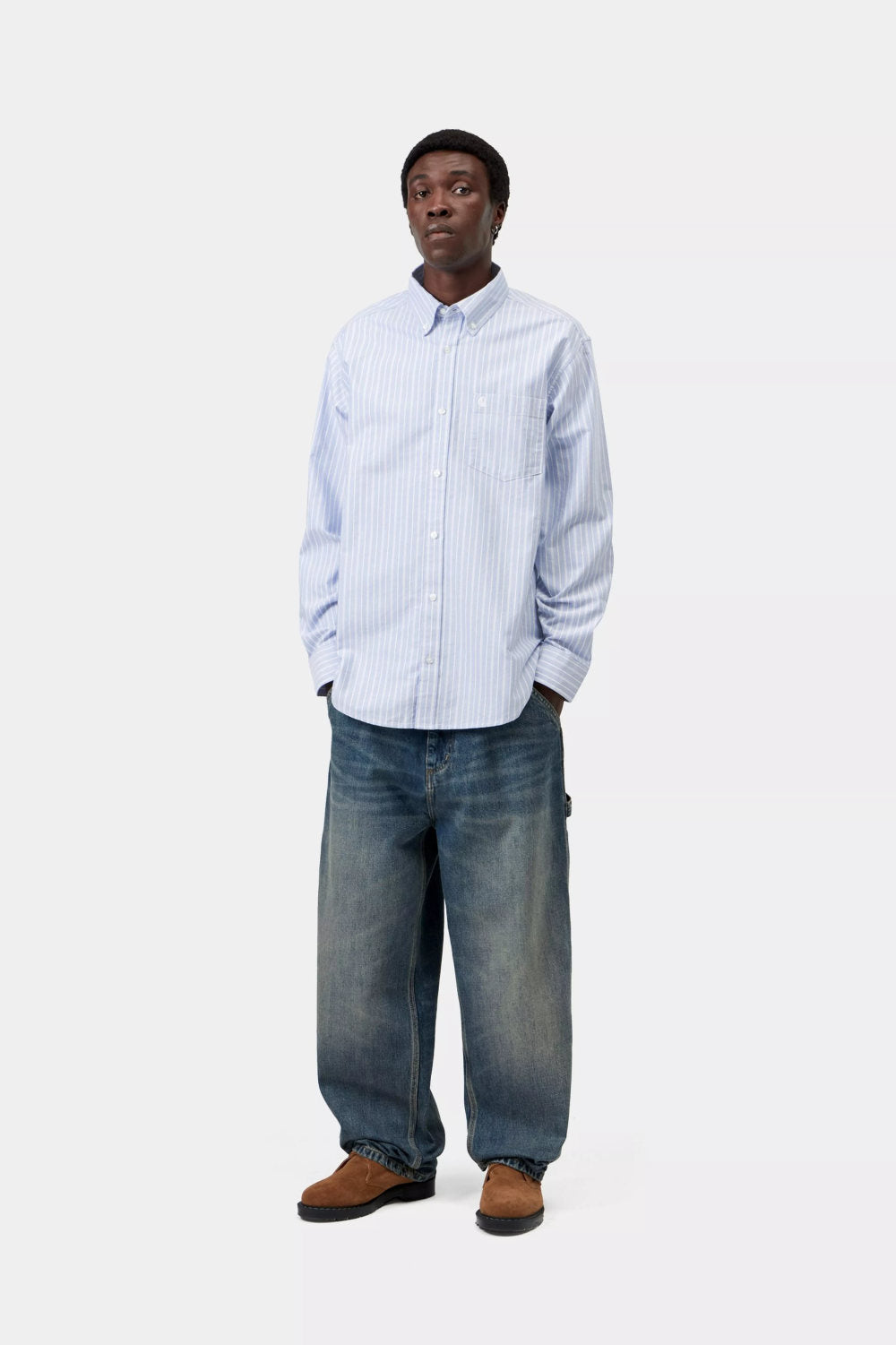 carhartt wip long sleeve kanan shirt cotton oxford kanan stripe bleach