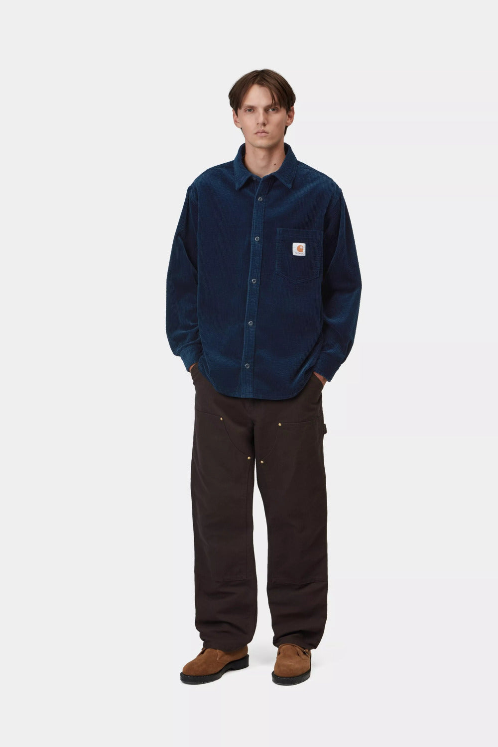carhartt wip long sleeve loyde cord shirt dark navy rinsed