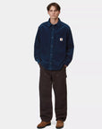 carhartt wip long sleeve loyde cord shirt dark navy rinsed
