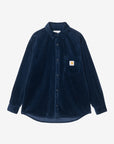 carhartt wip long sleeve loyde cord shirt dark navy rinsed