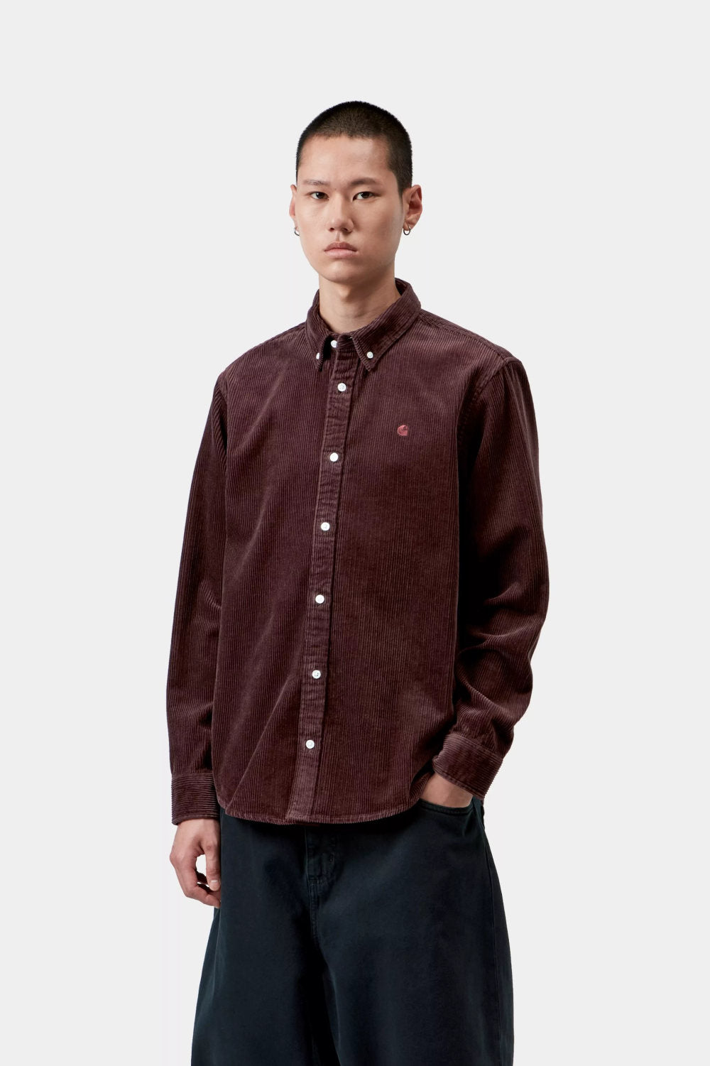carhartt wip long sleeve madison cord shirt amarone
