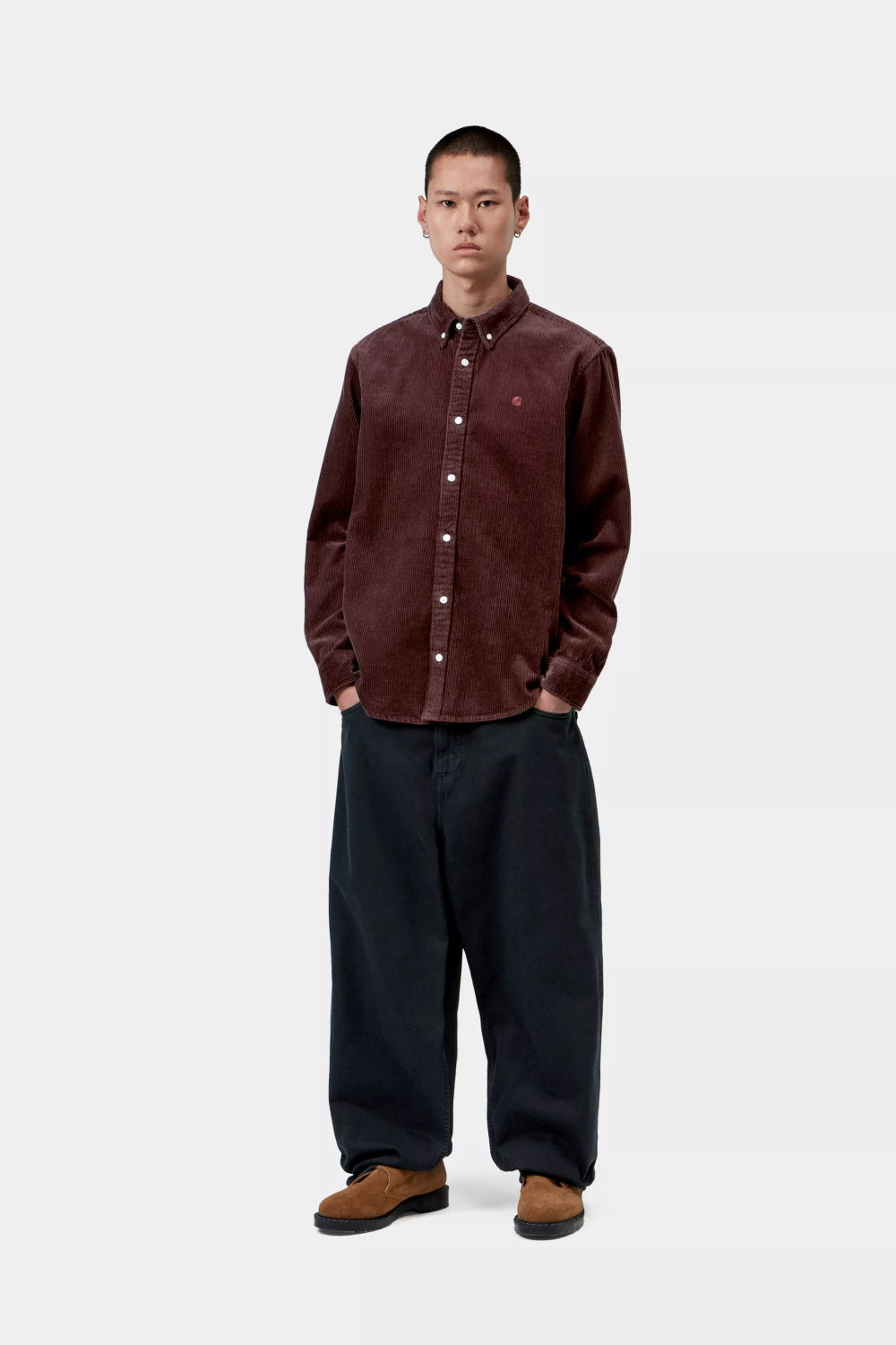 carhartt wip long sleeve madison cord shirt amarone