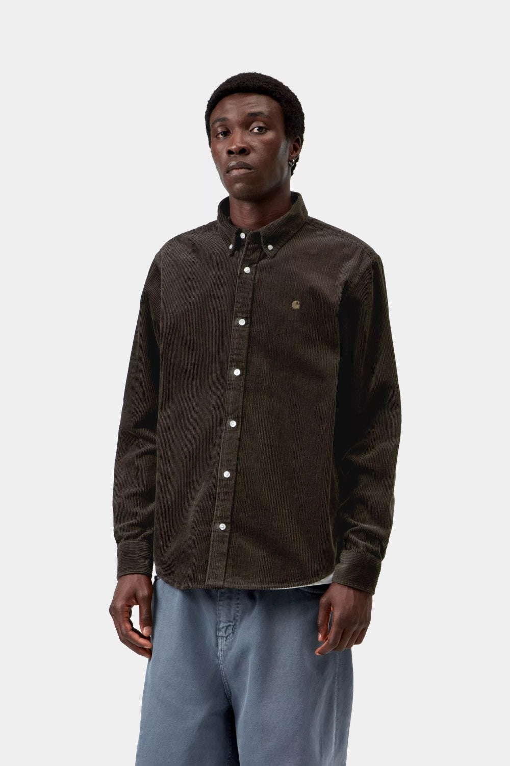 carhartt wip long sleeve madison cord shirt tobacco