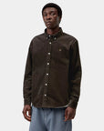 carhartt wip long sleeve madison cord shirt tobacco