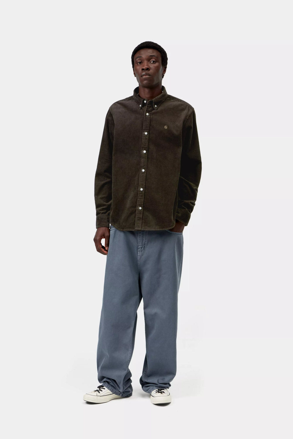 carhartt wip long sleeve madison cord shirt tobacco