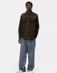 carhartt wip long sleeve madison cord shirt tobacco