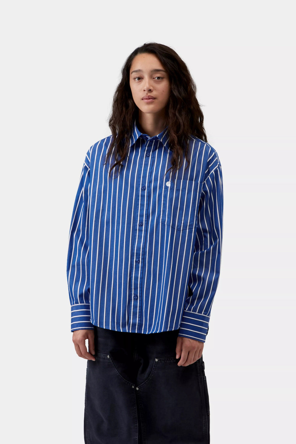 carhartt wip women long sleeve gowan shirt gowan stripe lapis