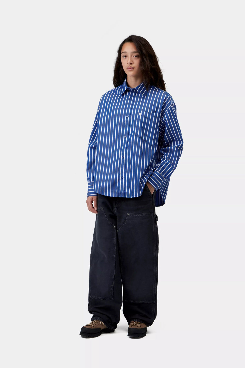 carhartt wip women long sleeve gowan shirt gowan stripe lapis