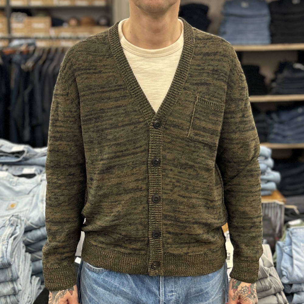 casa isaac cardigan cc11 long sleeve green flamme linen