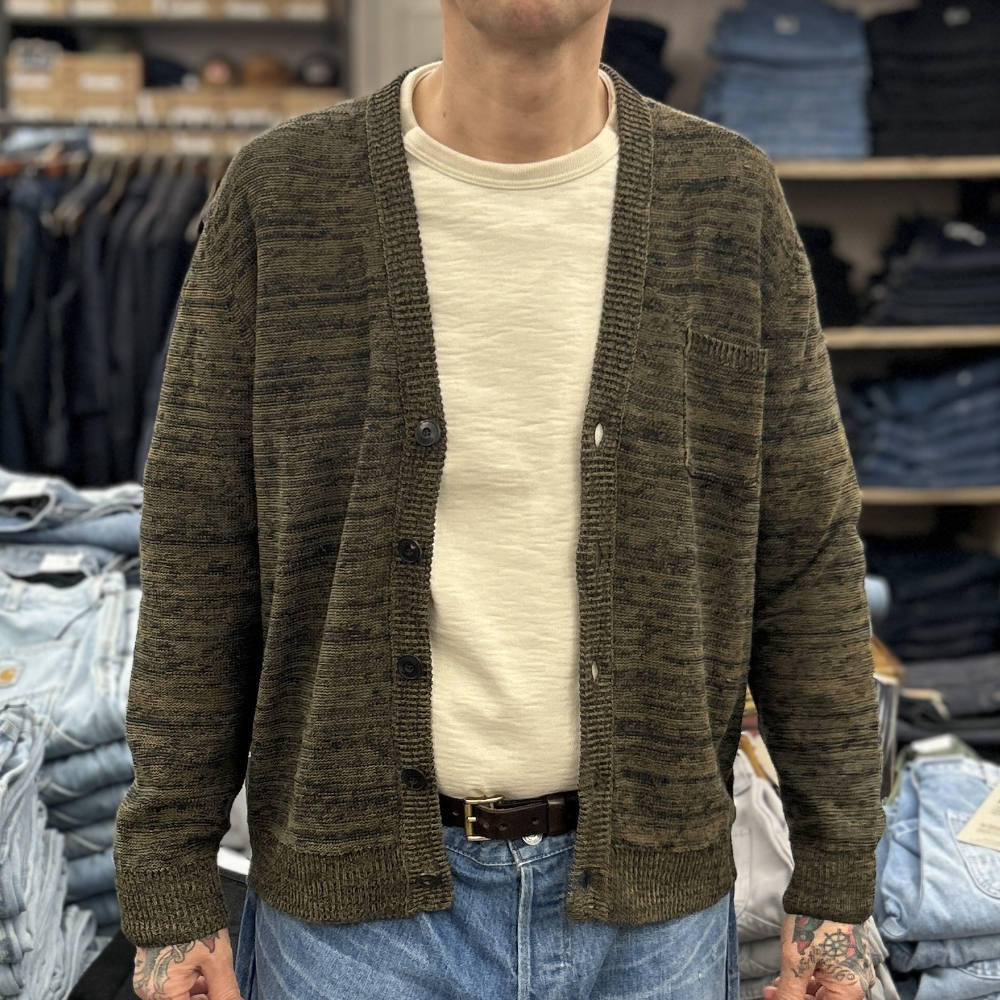 casa isaac cardigan cc11 long sleeve green flamme linen