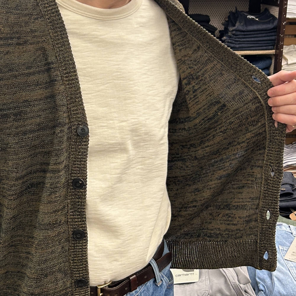 casa isaac cardigan cc11 long sleeve green flamme linen