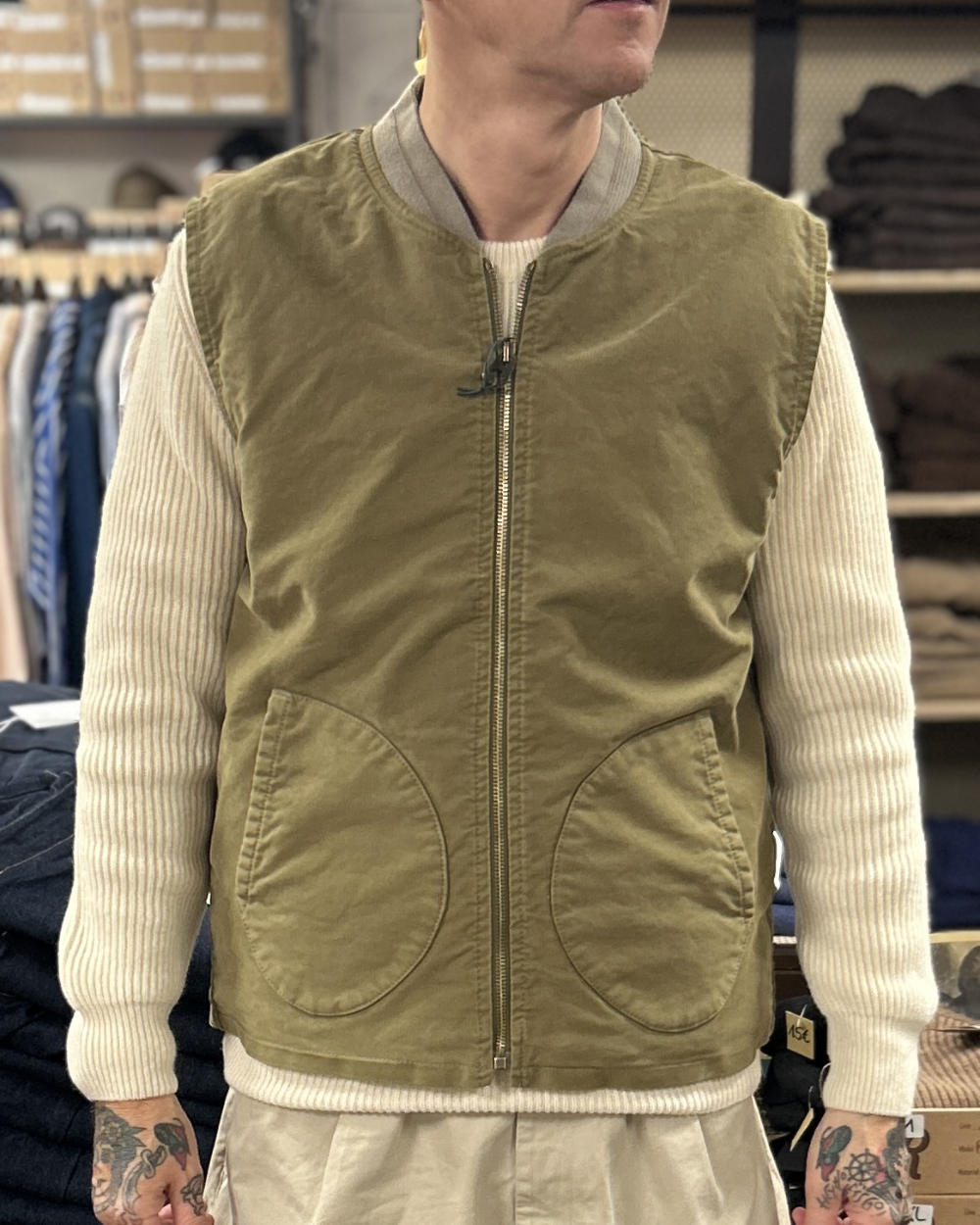 chesapeakes deck vest jungle cloth new mccoy khaky green – www