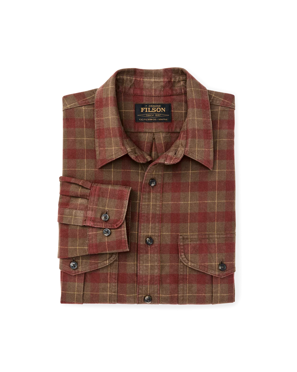 filson alaskan guide shirt brown mahogany plaid