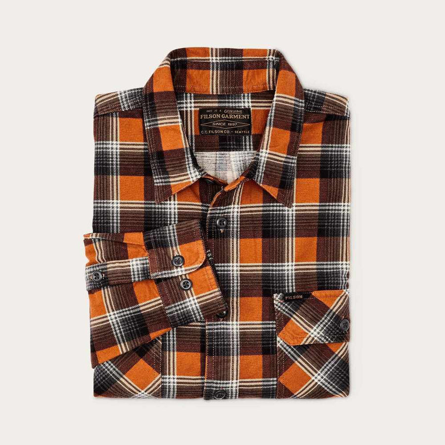 filson field flannel shirt amber rust gray plaid