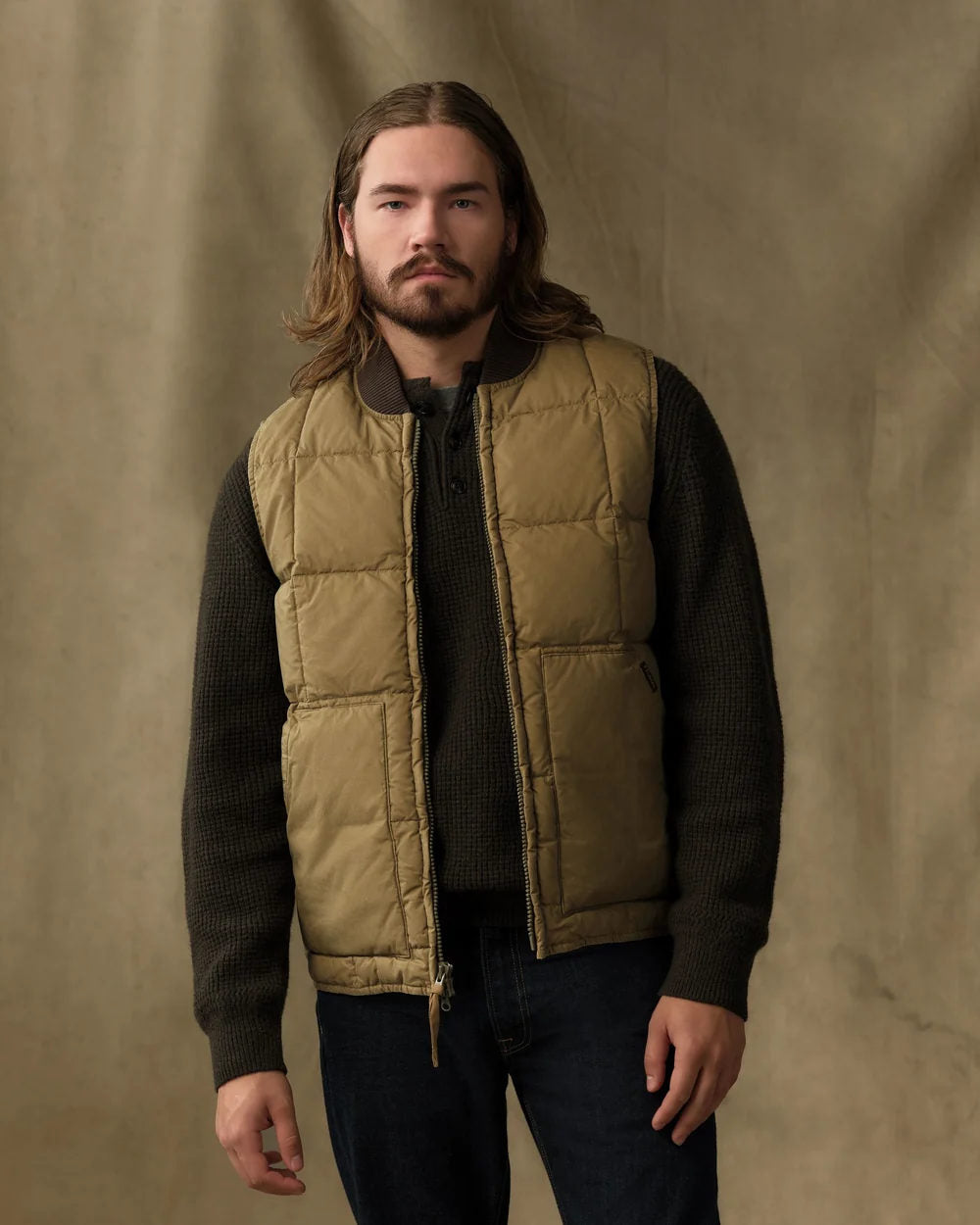filson heritage cotton down vest light brown
