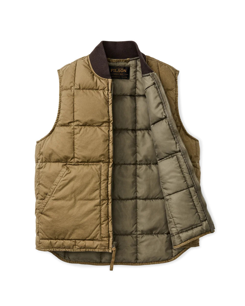 filson heritage cotton down vest light brown