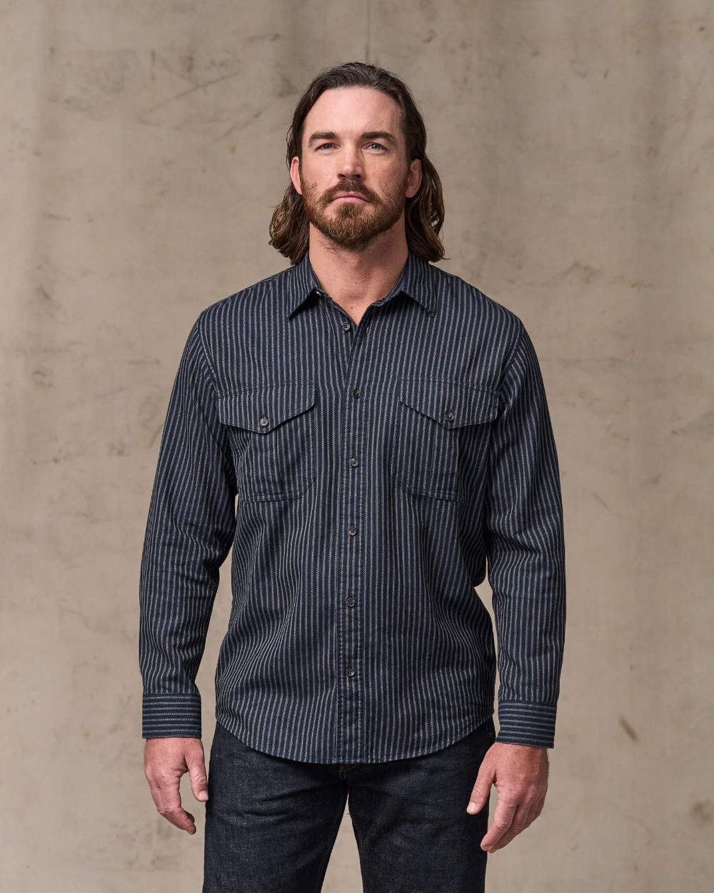 filson lightweight alaskan guide shirt indigo ticking stripe